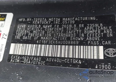 2010 Toyota Camry Xle из США, поврежденный, VIN 4T1BF3EK6AU008869